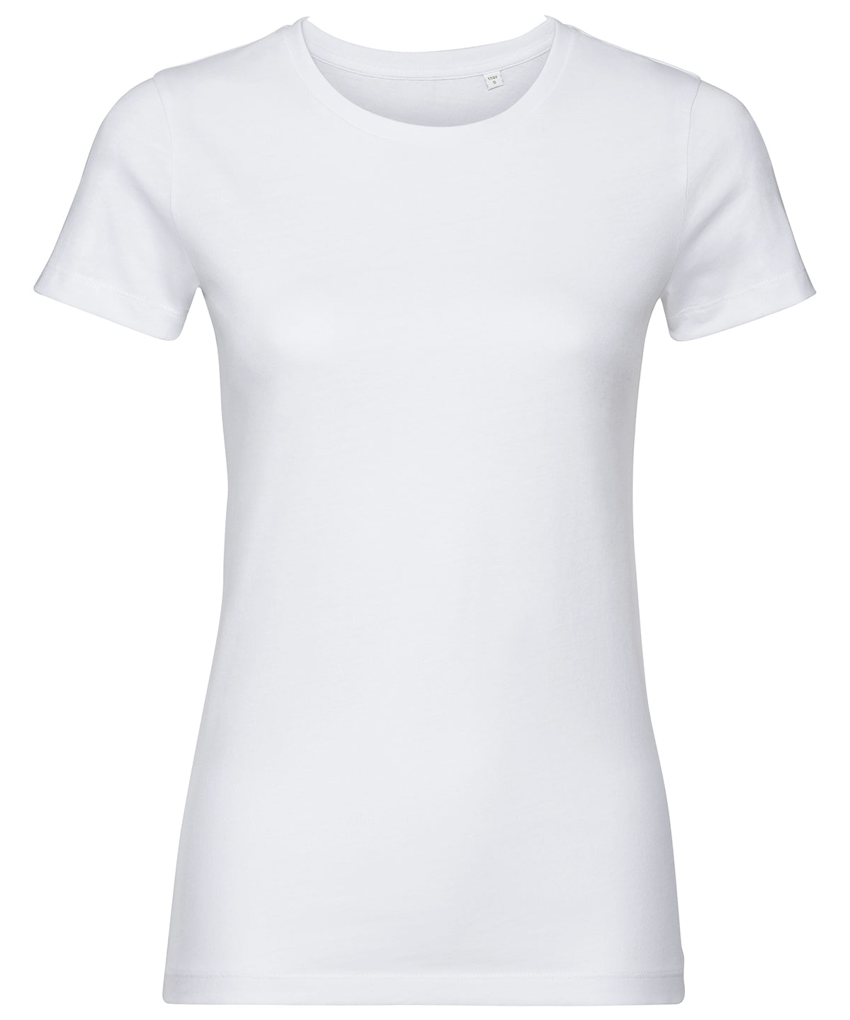 Tryck din logga på T-shirts från Russell Europe - Anpassa Pure Organic T-Shirt - Dam i färgen Vit för företag, föreningar och privatpersoner