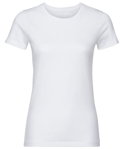 Tryck din logga på T-shirts från Russell Europe - Anpassa Pure Organic T-Shirt - Dam i färgen Vit för företag, föreningar och privatpersoner