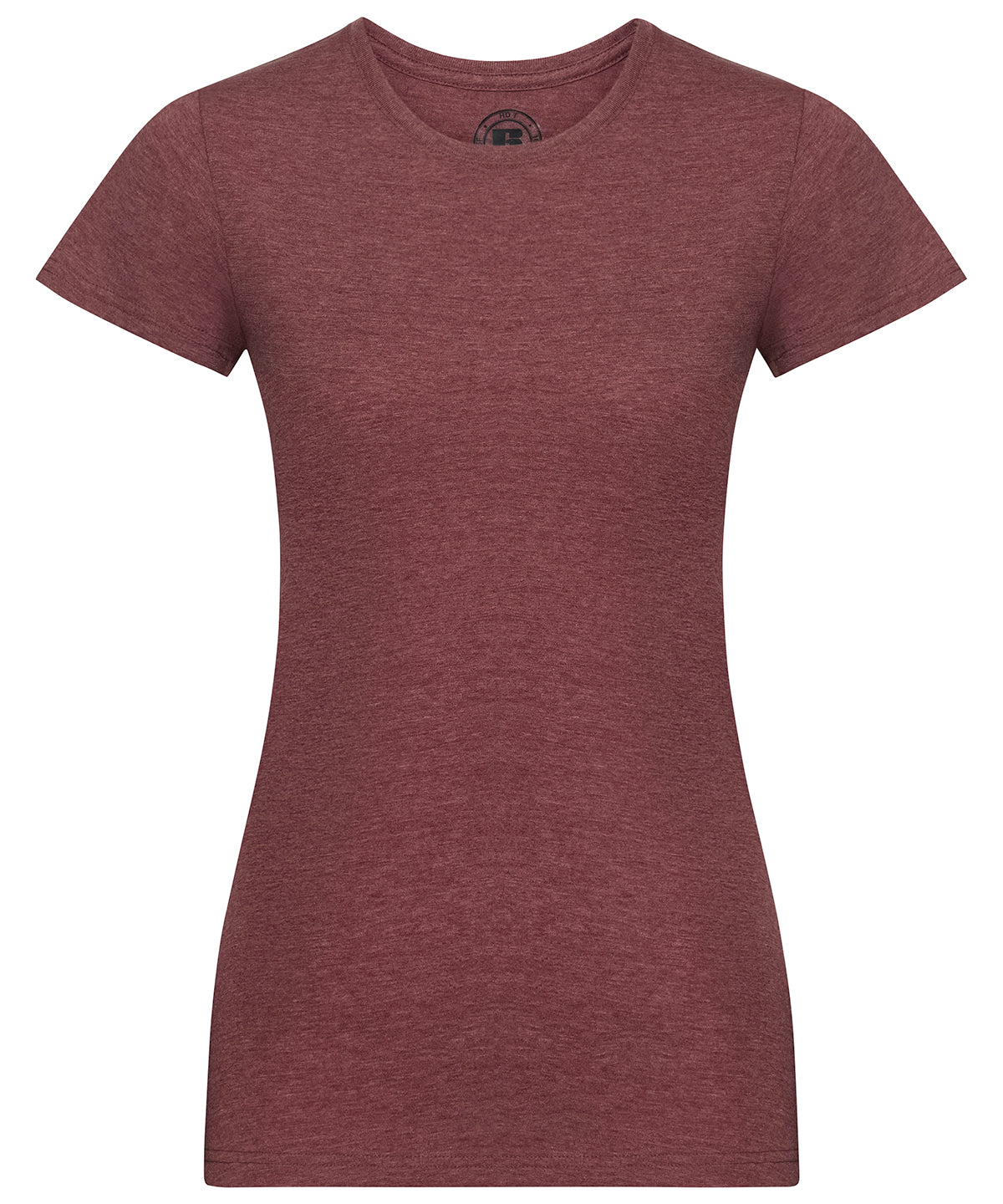 Tryck din logga på T-shirts från Russell Europe - Anpassa HD T-Shirt – Dam i färgen Mörkröd för företag, föreningar och privatpersoner