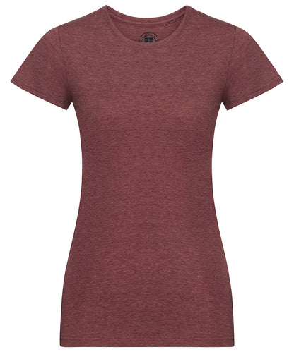 Tryck din logga på T-shirts från Russell Europe - Anpassa HD T-Shirt – Dam i färgen Mörkröd för företag, föreningar och privatpersoner