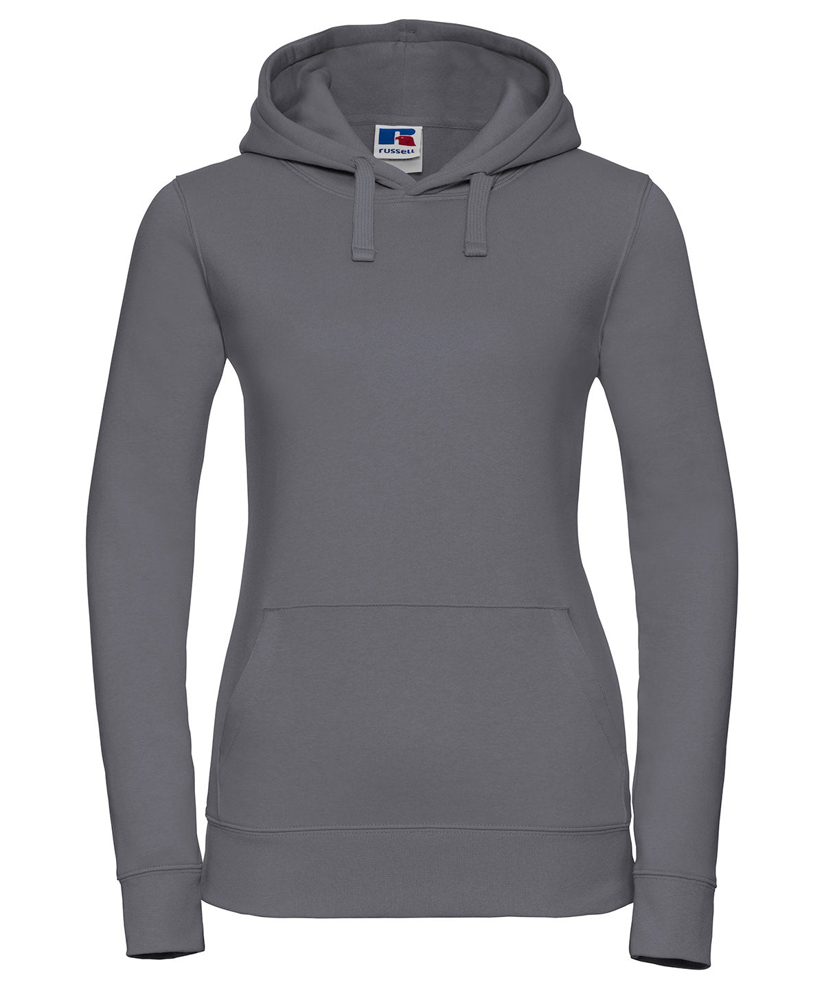 Tryck din logga på Hoodies från Russell Europe - Anpassa Russell Europe - Äkta Hoodie med Huva för Damer i färgen Mörkgrå för företag, föreningar och privatpersoner