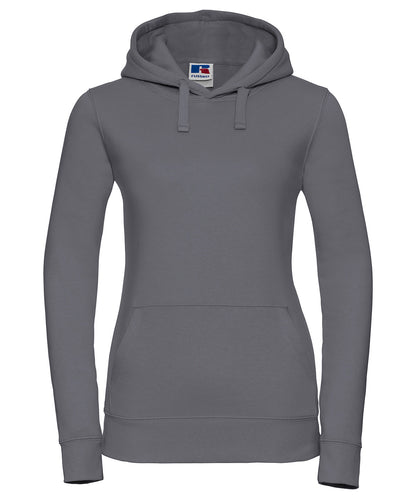 Tryck din logga på Hoodies från Russell Europe - Anpassa Russell Europe - Äkta Hoodie med Huva för Damer i färgen Mörkgrå för företag, föreningar och privatpersoner