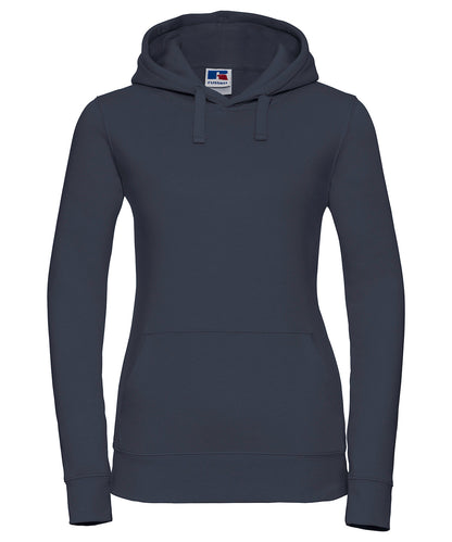 Tryck din logga på Hoodies från Russell Europe - Anpassa Russell Europe - Äkta Hoodie med Huva för Damer i färgen Marinblå för företag, föreningar och privatpersoner