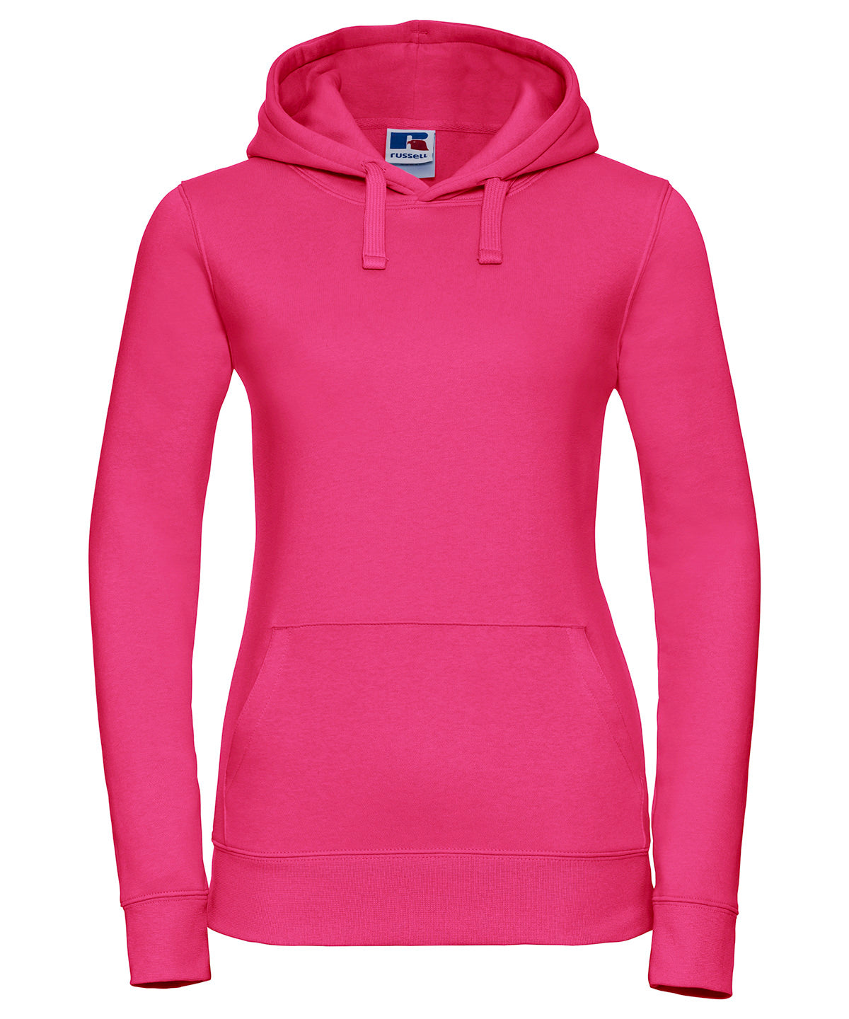 Tryck din logga på Hoodies från Russell Europe - Anpassa Russell Europe - Äkta Hoodie med Huva för Damer i färgen Fuchsia för företag, föreningar och privatpersoner