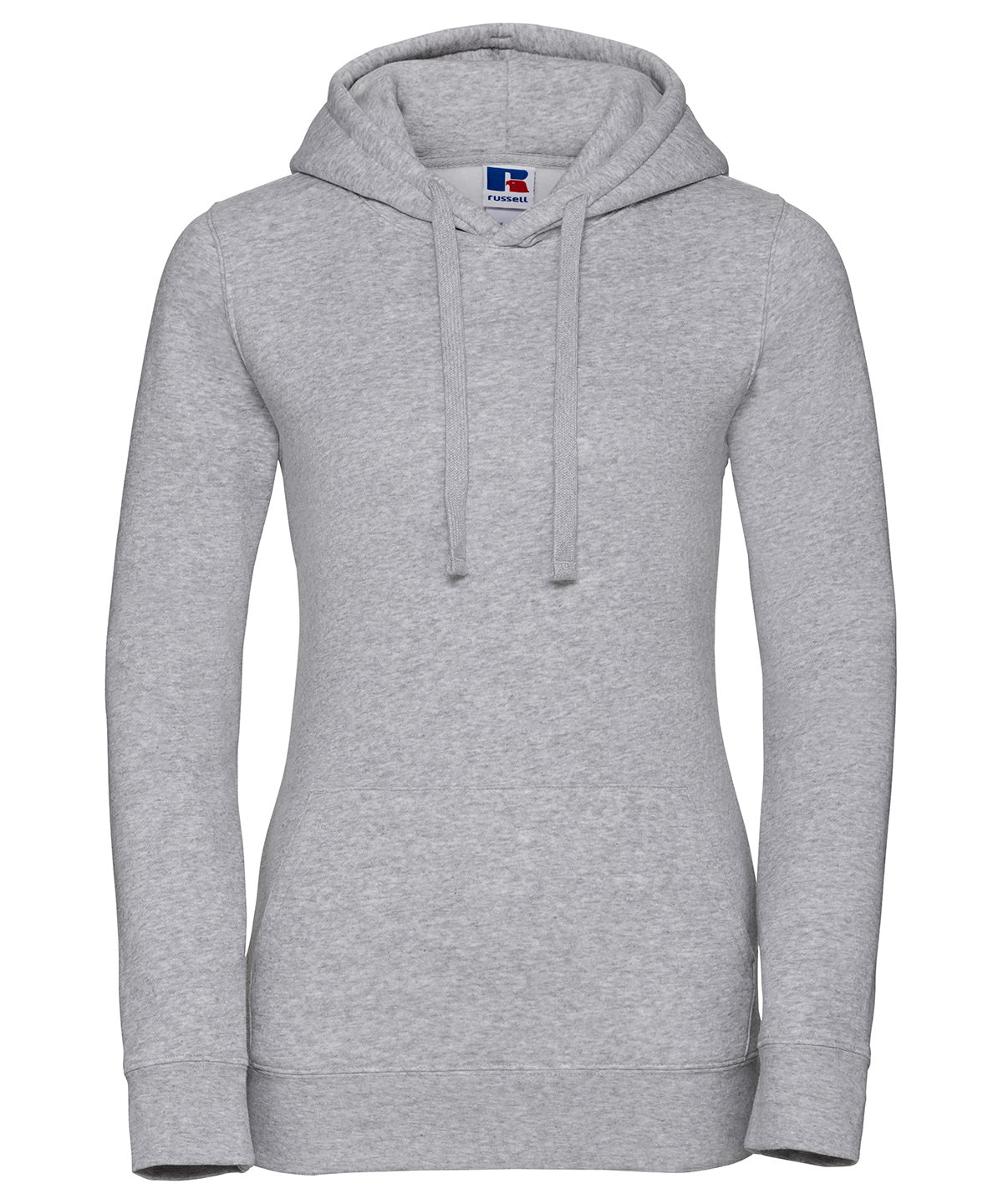Tryck din logga på Hoodies från Russell Europe - Anpassa Russell Europe - Äkta Hoodie med Huva för Damer i färgen Ljunggrå för företag, föreningar och privatpersoner