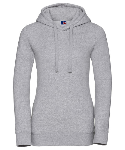 Tryck din logga på Hoodies från Russell Europe - Anpassa Russell Europe - Äkta Hoodie med Huva för Damer i färgen Ljunggrå för företag, föreningar och privatpersoner