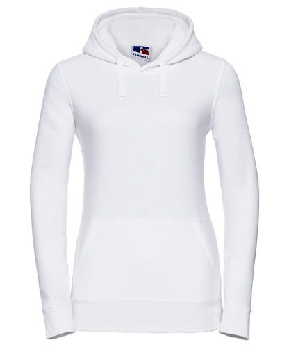 Tryck din logga på Hoodies från Russell Europe - Anpassa Russell Europe - Äkta Hoodie med Huva för Damer i färgen Vit för företag, föreningar och privatpersoner