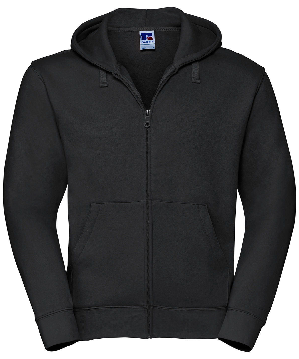Tryck din logga på Hoodies från Russell Europe - Anpassa Russell Europe - Authentic Hoodie med Dragkedja i färgen Svart för företag, föreningar och privatpersoner