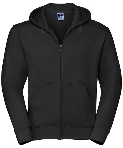 Tryck din logga på Hoodies från Russell Europe - Anpassa Russell Europe - Authentic Hoodie med Dragkedja i färgen Svart för företag, föreningar och privatpersoner