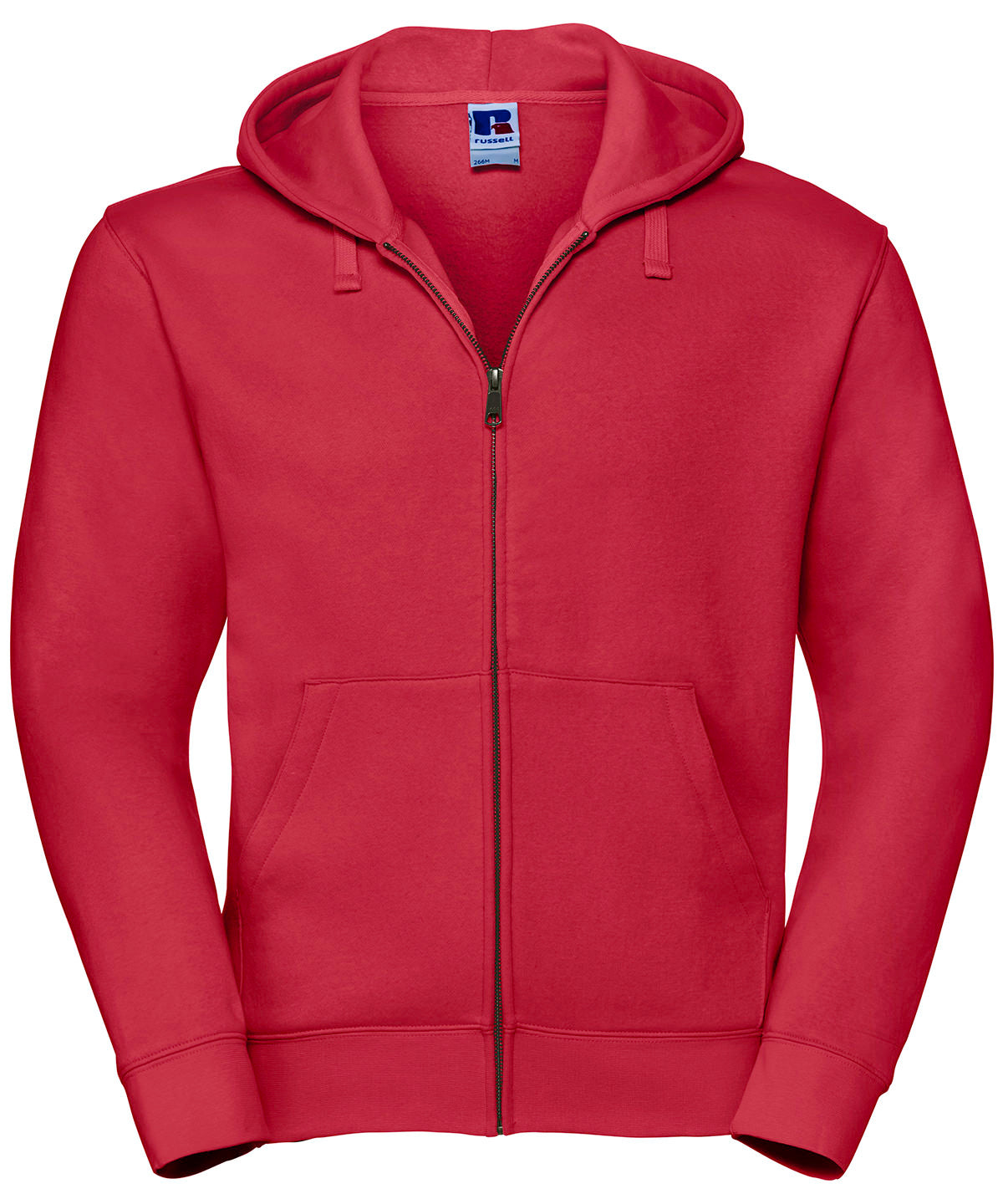Tryck din logga på Hoodies från Russell Europe - Anpassa Russell Europe - Authentic Hoodie med Dragkedja i färgen Mellan röd för företag, föreningar och privatpersoner