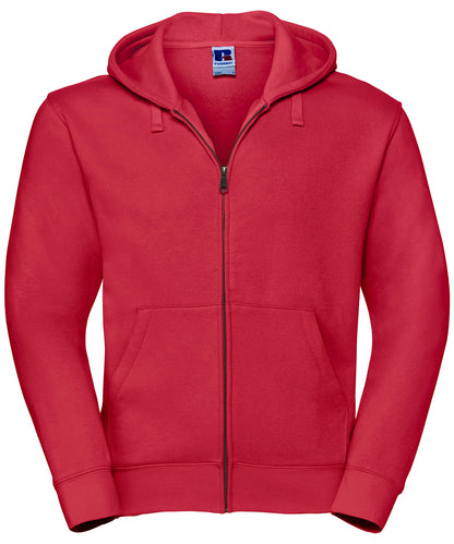 Tryck din logga på Hoodies från Russell Europe - Anpassa Russell Europe - Authentic Hoodie med Dragkedja i färgen Mellan röd för företag, föreningar och privatpersoner
