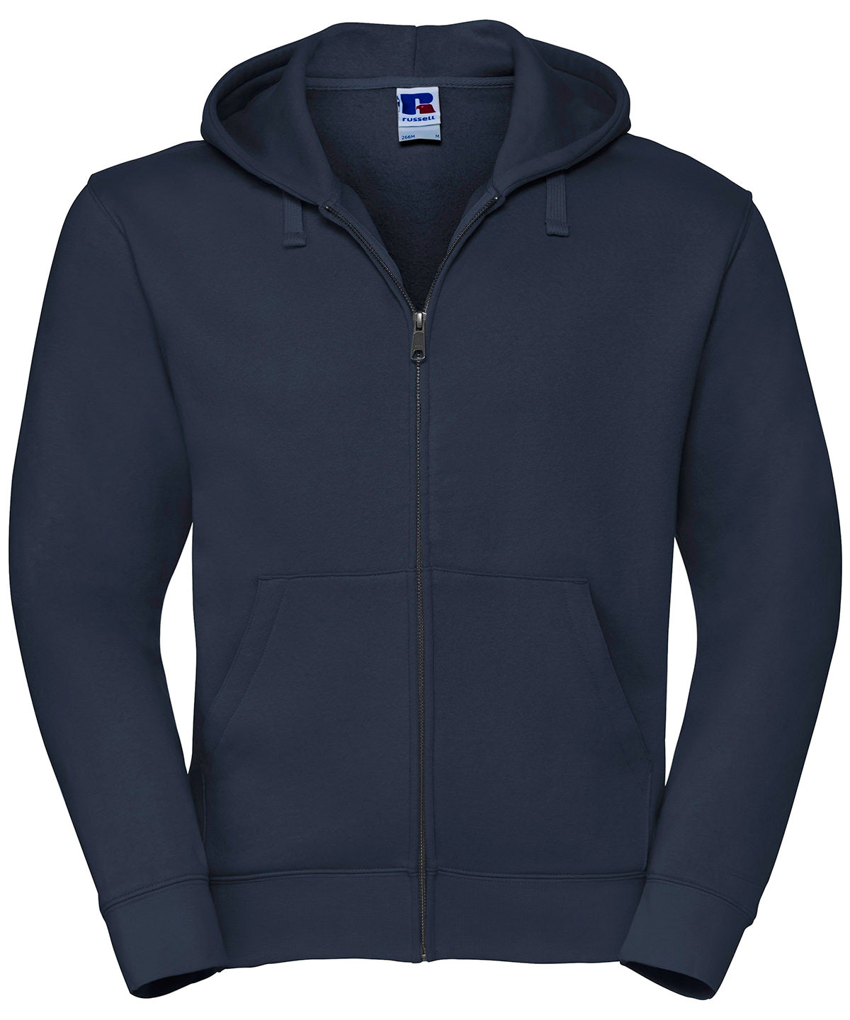 Tryck din logga på Hoodies från Russell Europe - Anpassa Russell Europe - Authentic Hoodie med Dragkedja i färgen Marinblå för företag, föreningar och privatpersoner