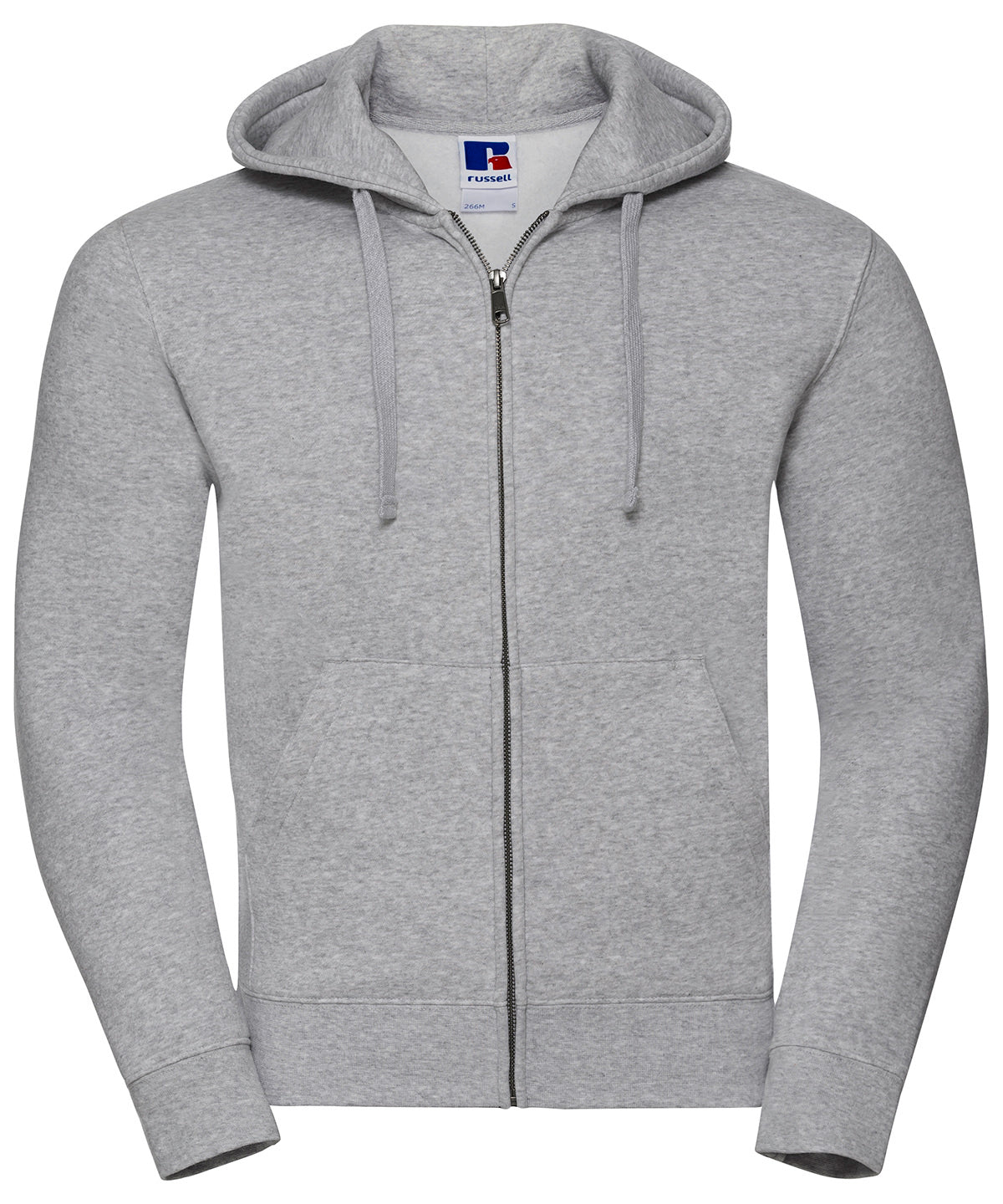 Tryck din logga på Hoodies från Russell Europe - Anpassa Russell Europe - Authentic Hoodie med Dragkedja i färgen Ljunggrå för företag, föreningar och privatpersoner