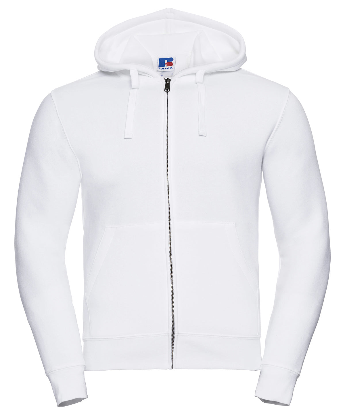 Tryck din logga på Hoodies från Russell Europe - Anpassa Russell Europe - Authentic Hoodie med Dragkedja i färgen Vit för företag, föreningar och privatpersoner