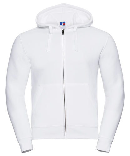 Tryck din logga på Hoodies från Russell Europe - Anpassa Russell Europe - Authentic Hoodie med Dragkedja i färgen Vit för företag, föreningar och privatpersoner