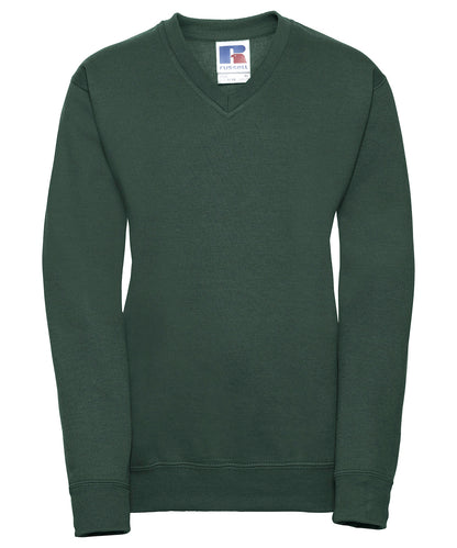 Tryck din logga på Sweatshirts från Russell Europe - Anpassa Russell Europe - Sweatshirt med V-Ringning för Barn i färgen Djup grön för företag, föreningar och privatpersoner