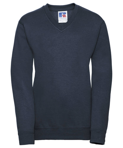 Tryck din logga på Sweatshirts från Russell Europe - Anpassa Russell Europe - Sweatshirt med V-Ringning för Barn i färgen Marinblå för företag, föreningar och privatpersoner
