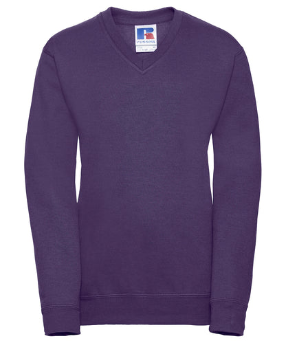 Tryck din logga på Sweatshirts från Russell Europe - Anpassa Russell Europe - Sweatshirt med V-Ringning för Barn i färgen Mörk lila för företag, föreningar och privatpersoner