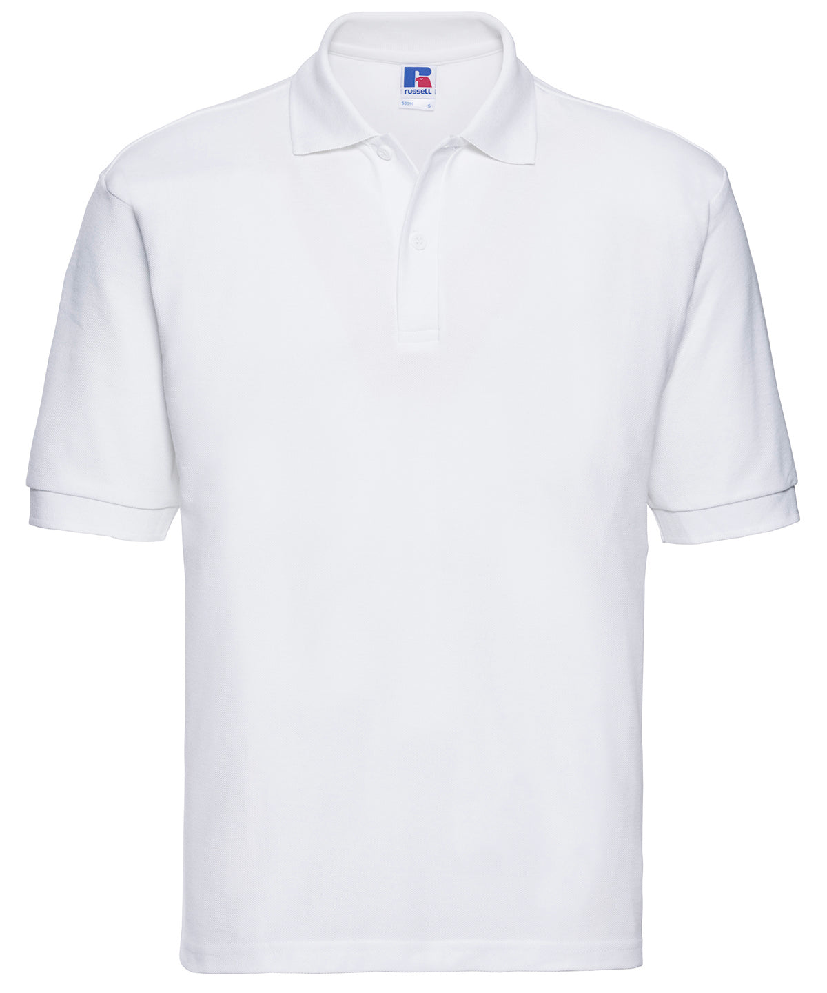 Tryck din logga på Piké från Russell Europe - Anpassa Classic Polycotton Polo i färgen Vit för företag, föreningar och privatpersoner