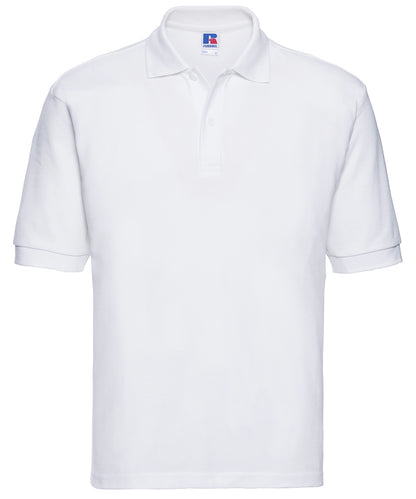 Tryck din logga på Piké från Russell Europe - Anpassa Classic Polycotton Polo i färgen Vit för företag, föreningar och privatpersoner