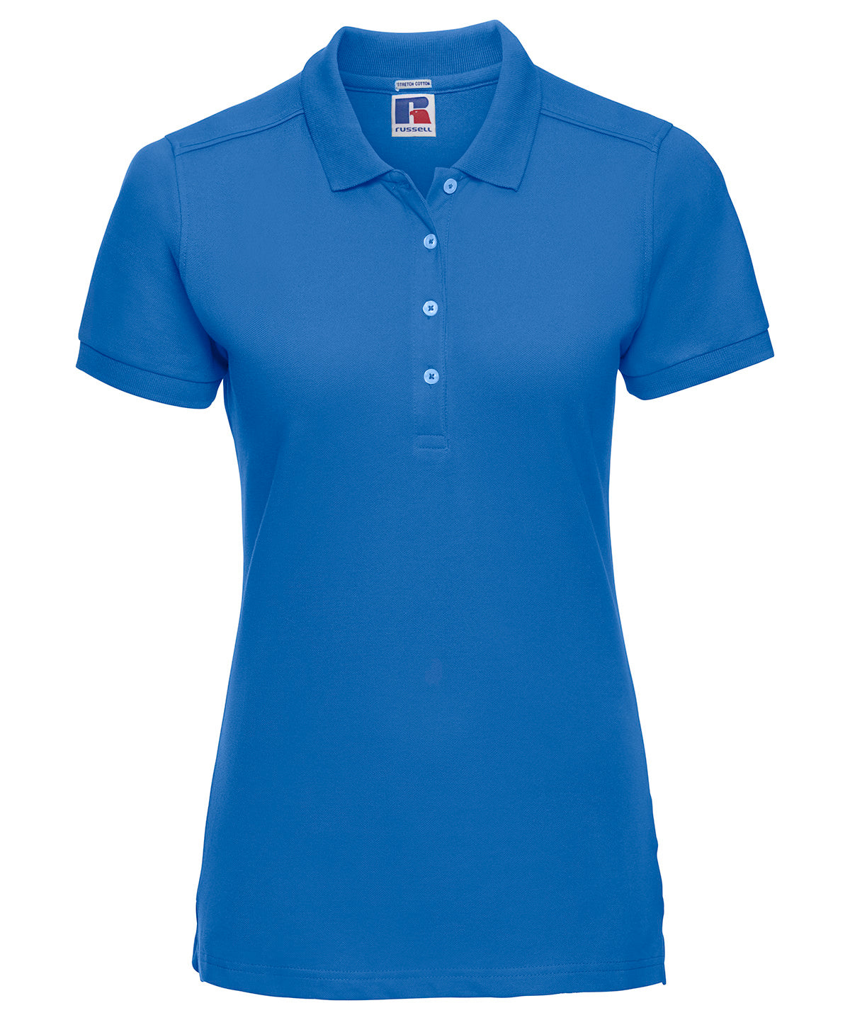 Tryck din logga på Piké från Russell Europe - Anpassa Tailored Stretch Polo - Dam i färgen Mellanblå för företag, föreningar och privatpersoner