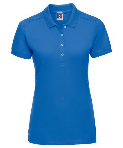 Tryck din logga på Piké från Russell Europe - Anpassa Tailored Stretch Polo - Dam i färgen Mellanblå för företag, föreningar och privatpersoner