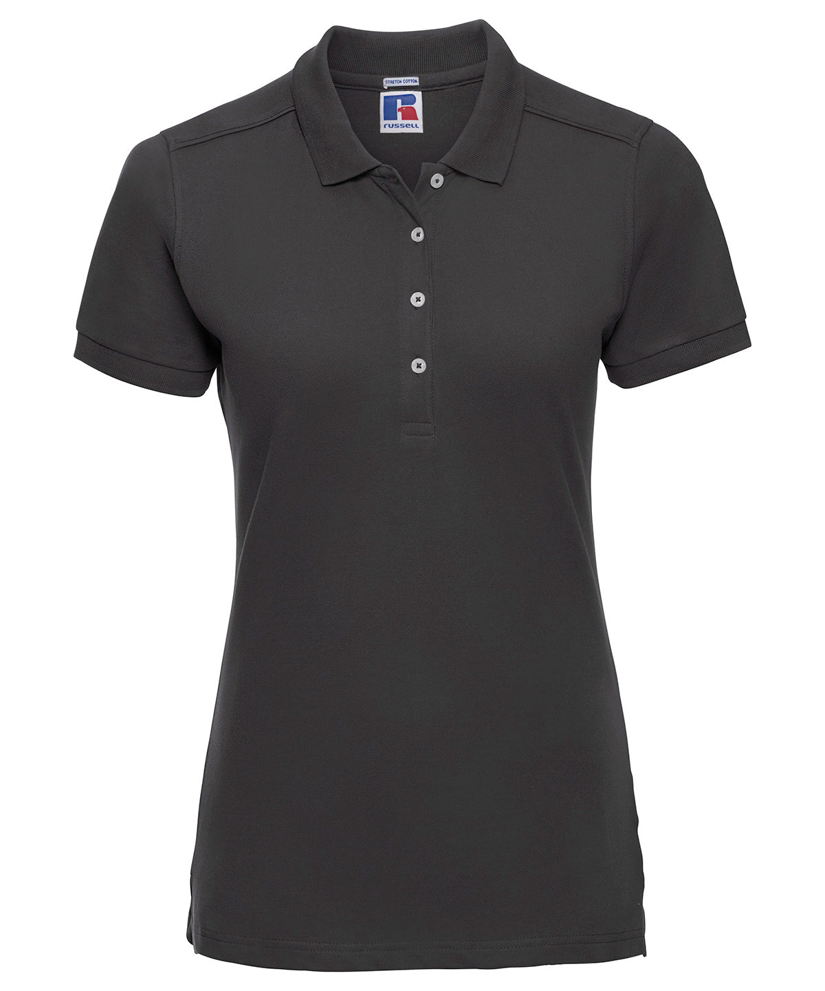 Tryck din logga på Piké från Russell Europe - Anpassa Tailored Stretch Polo - Dam i färgen Svart för företag, föreningar och privatpersoner
