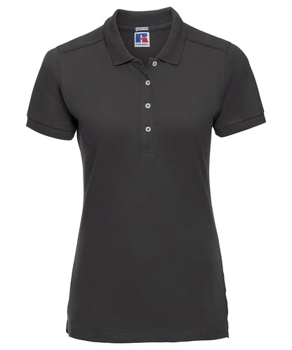 Tryck din logga på Piké från Russell Europe - Anpassa Tailored Stretch Polo - Dam i färgen Svart för företag, föreningar och privatpersoner