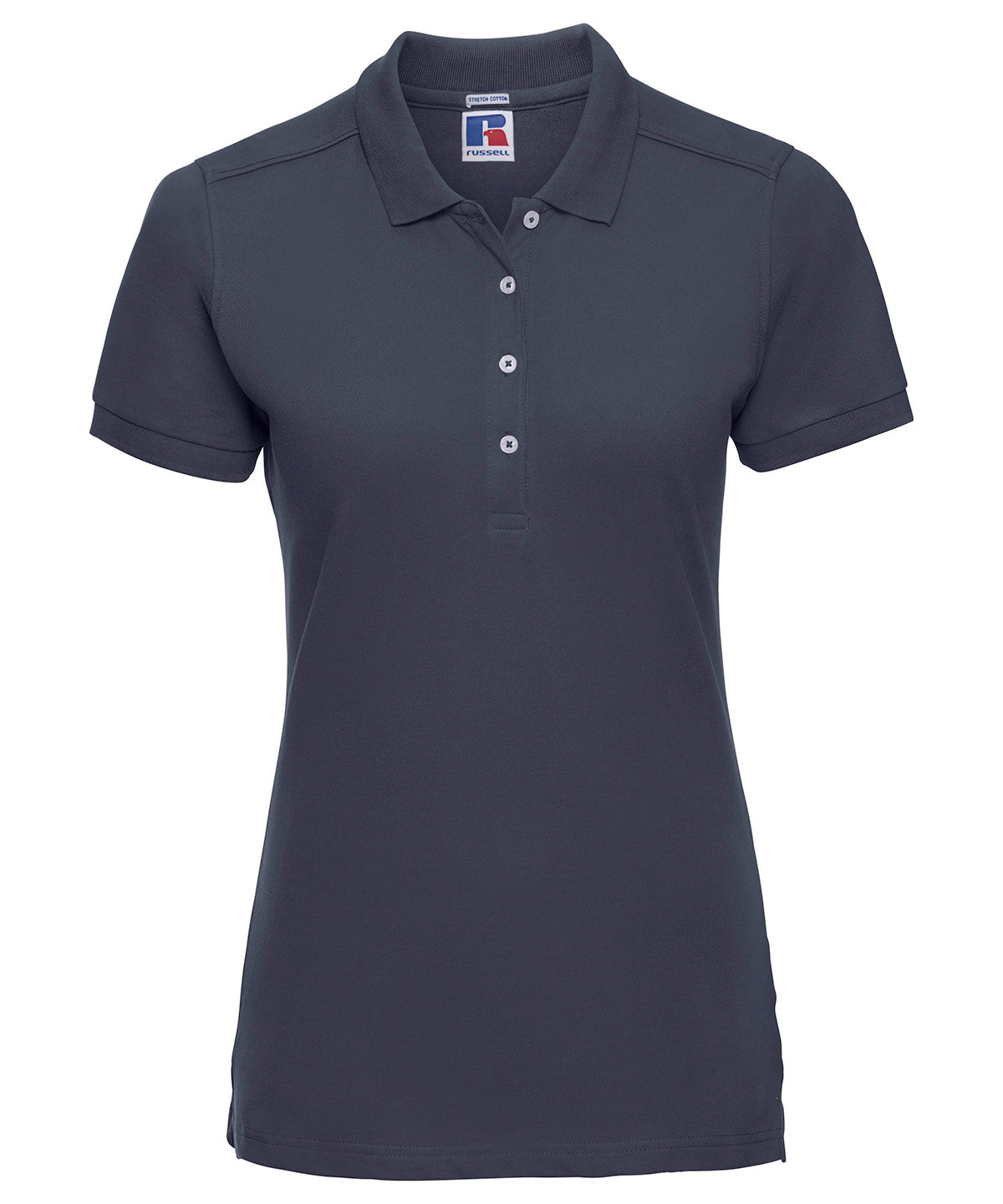 Tryck din logga på Piké från Russell Europe - Anpassa Tailored Stretch Polo - Dam i färgen Marinblå för företag, föreningar och privatpersoner