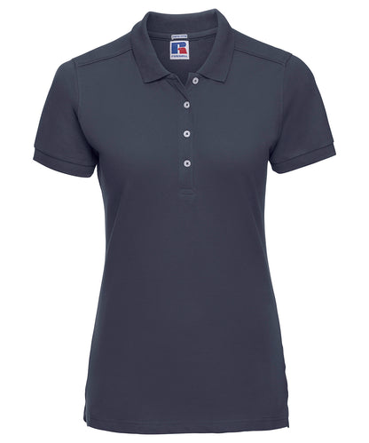 Tryck din logga på Piké från Russell Europe - Anpassa Tailored Stretch Polo - Dam i färgen Marinblå för företag, föreningar och privatpersoner
