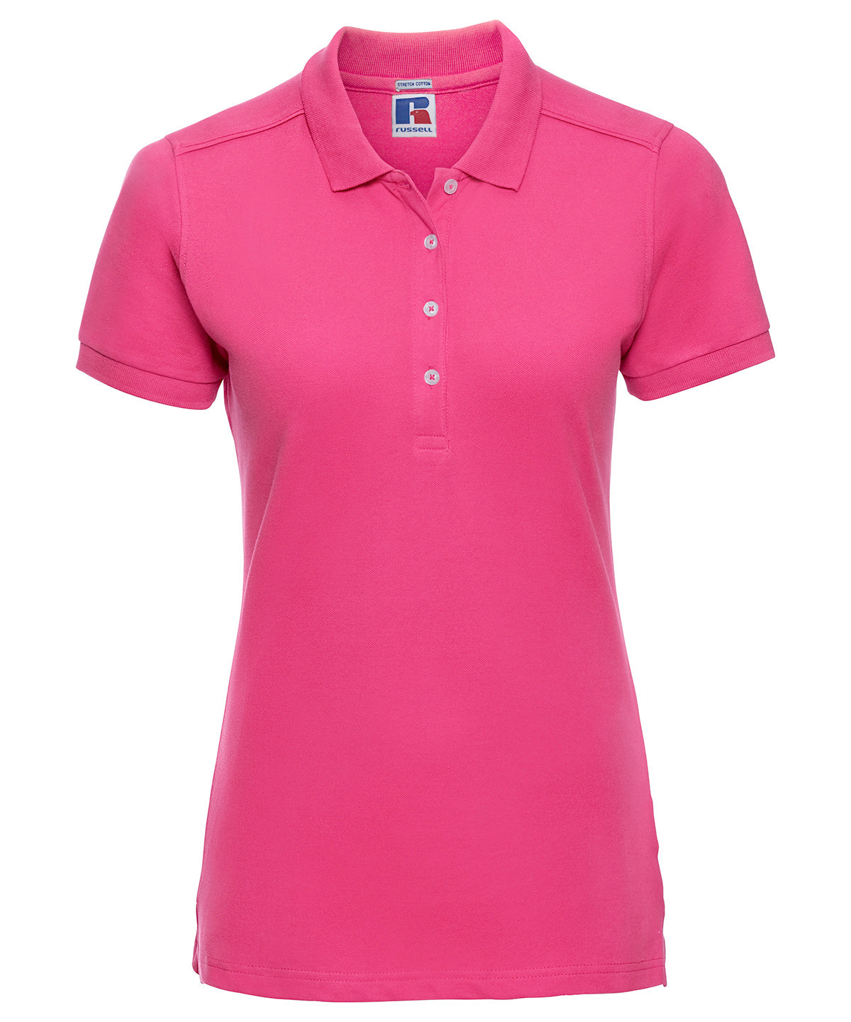 Tryck din logga på Piké från Russell Europe - Anpassa Tailored Stretch Polo - Dam i färgen Fuchsia för företag, föreningar och privatpersoner