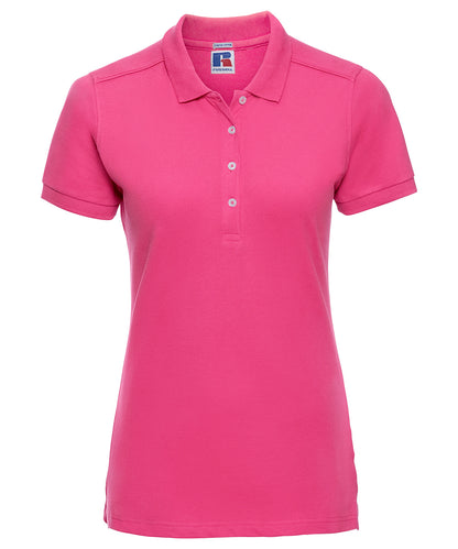 Tryck din logga på Piké från Russell Europe - Anpassa Tailored Stretch Polo - Dam i färgen Fuchsia för företag, föreningar och privatpersoner