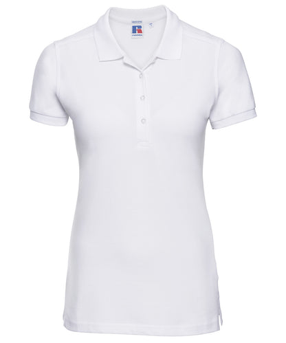 Tryck din logga på Piké från Russell Europe - Anpassa Tailored Stretch Polo - Dam i färgen Vit för företag, föreningar och privatpersoner