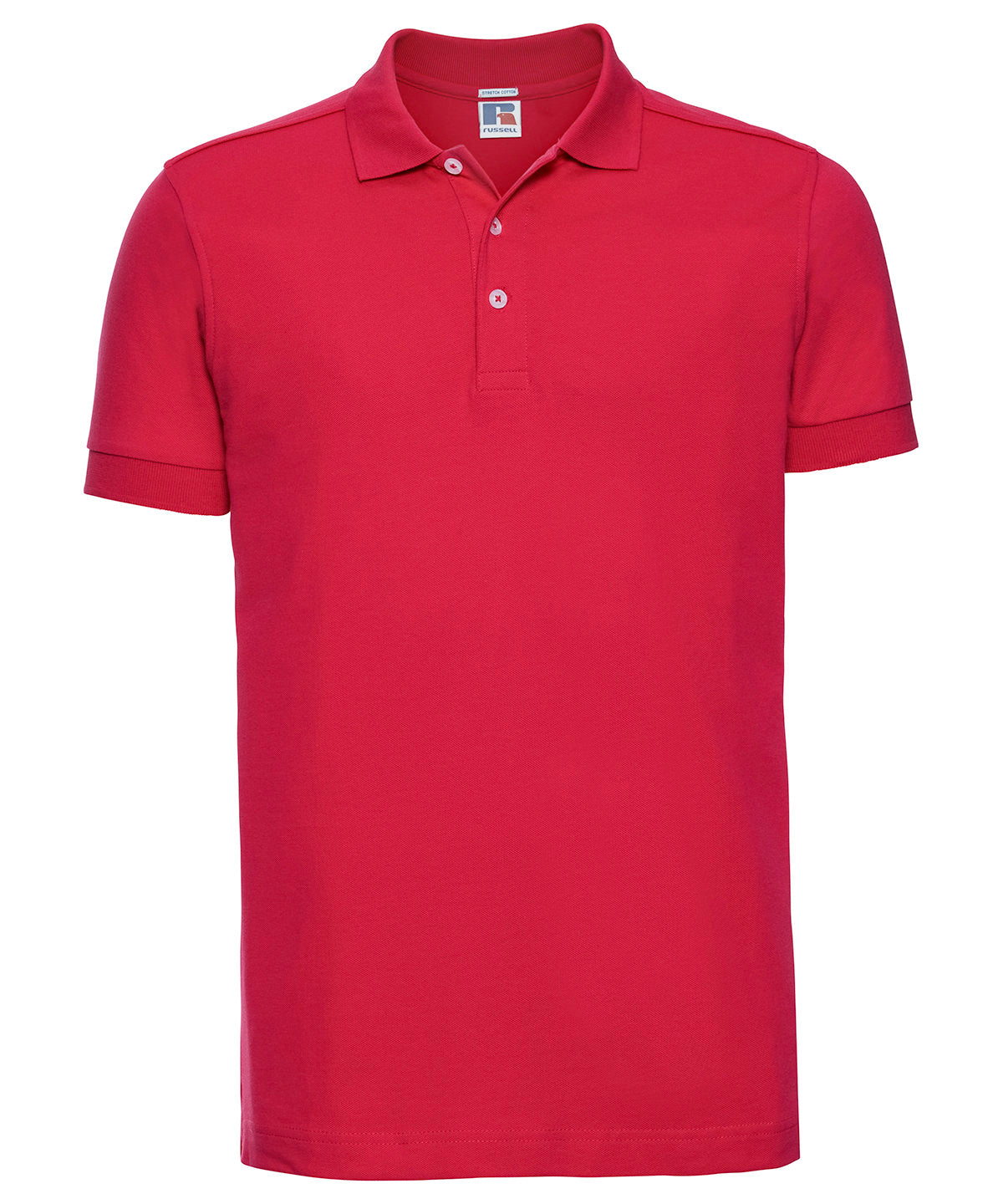 Tryck din logga på Piké från Russell Europe - Anpassa Tailored Stretch Polo i färgen Mellan röd för företag, föreningar och privatpersoner