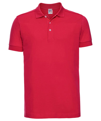 Tryck din logga på Piké från Russell Europe - Anpassa Tailored Stretch Polo i färgen Mellan röd för företag, föreningar och privatpersoner