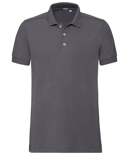 Tryck din logga på Piké från Russell Europe - Anpassa Tailored Stretch Polo i färgen Mörkgrå för företag, föreningar och privatpersoner
