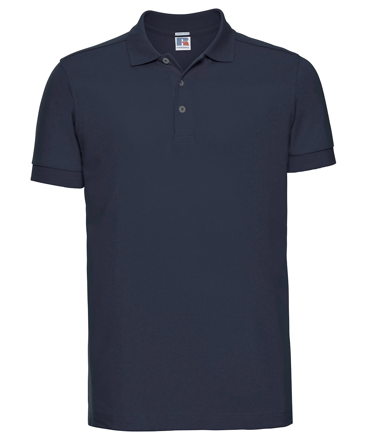 Tryck din logga på Piké från Russell Europe - Anpassa Tailored Stretch Polo i färgen Marinblå för företag, föreningar och privatpersoner