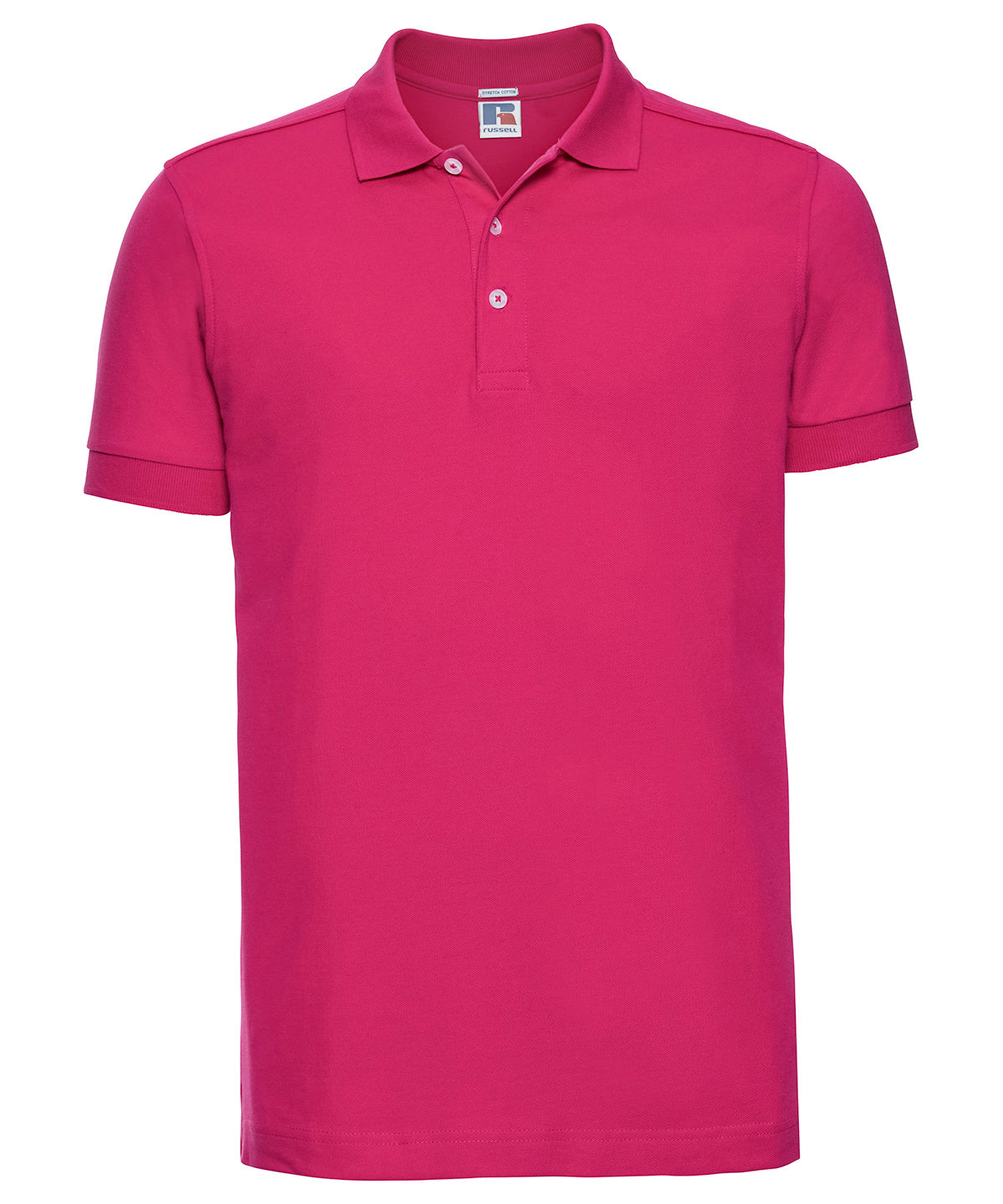 Tryck din logga på Piké från Russell Europe - Anpassa Tailored Stretch Polo i färgen Fuchsia för företag, föreningar och privatpersoner