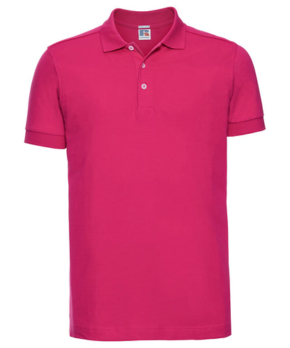 Tryck din logga på Piké från Russell Europe - Anpassa Tailored Stretch Polo i färgen Fuchsia för företag, föreningar och privatpersoner