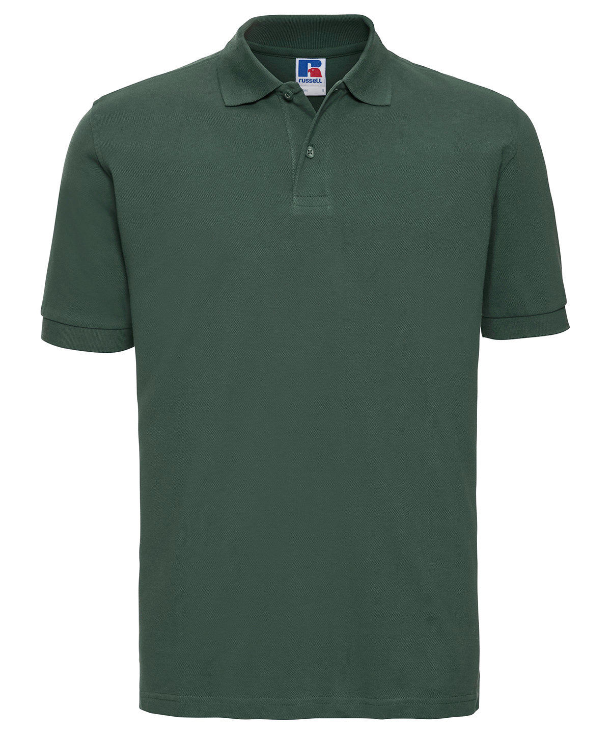 Tryck din logga på Piké från Russell Europe - Anpassa Classic Cotton Polo i färgen Djup grön för företag, föreningar och privatpersoner