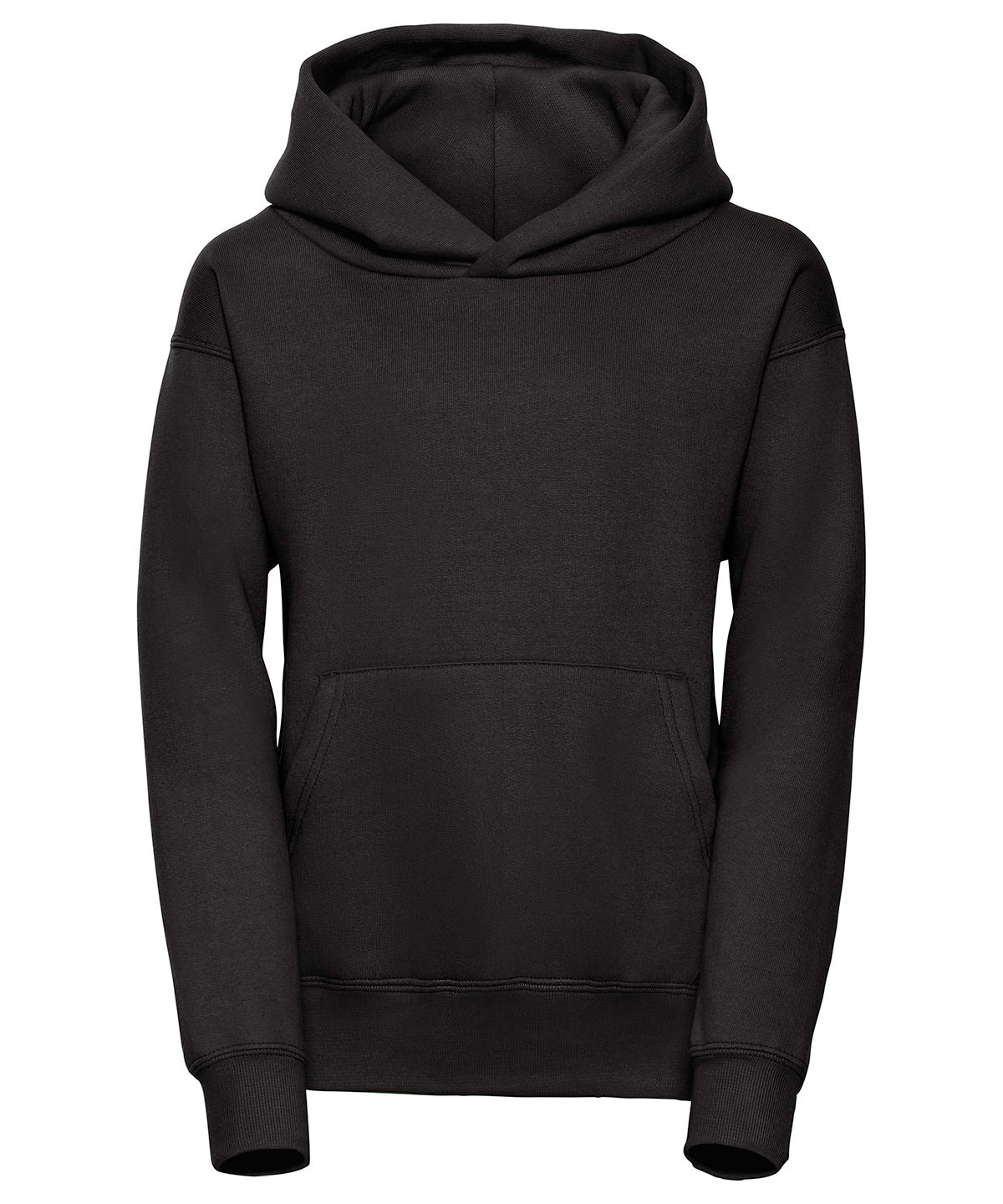 Tryck din logga på Hoodies från Russell Europe - Anpassa Russell Europe - Sweatshirt med Huva för Barn i färgen Svart för företag, föreningar och privatpersoner