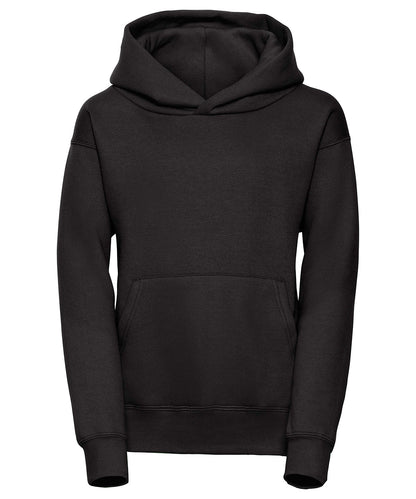 Tryck din logga på Hoodies från Russell Europe - Anpassa Russell Europe - Sweatshirt med Huva för Barn i färgen Svart för företag, föreningar och privatpersoner