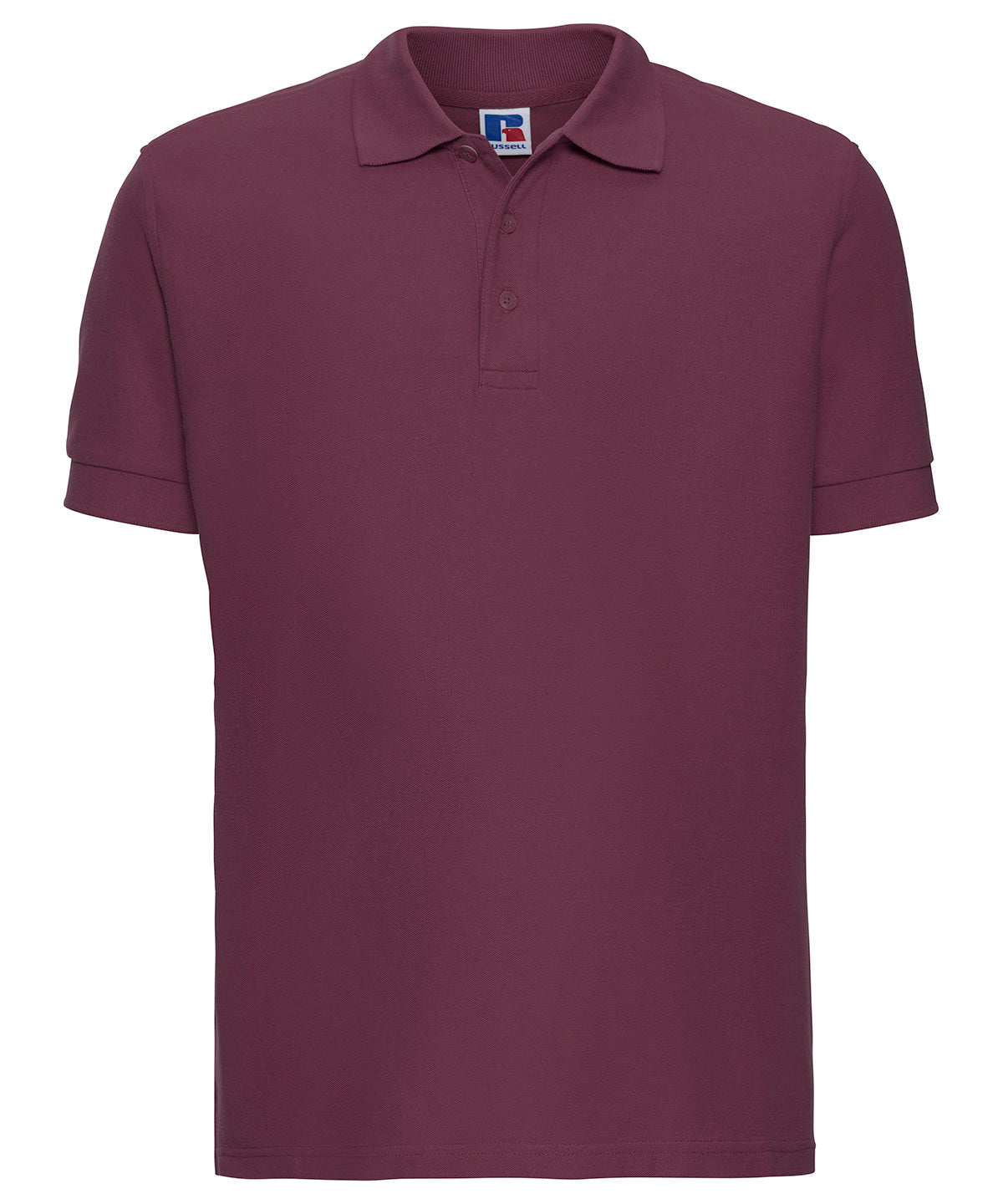 Tryck din logga på Piké från Russell Europe - Anpassa Ultimate Cotton Polo i färgen Burgundy för företag, föreningar och privatpersoner