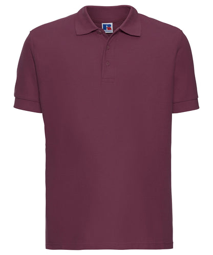 Tryck din logga på Piké från Russell Europe - Anpassa Ultimate Cotton Polo i färgen Burgundy för företag, föreningar och privatpersoner