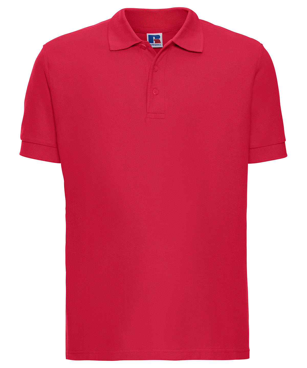 Tryck din logga på Piké från Russell Europe - Anpassa Ultimate Cotton Polo i färgen Mellan röd för företag, föreningar och privatpersoner