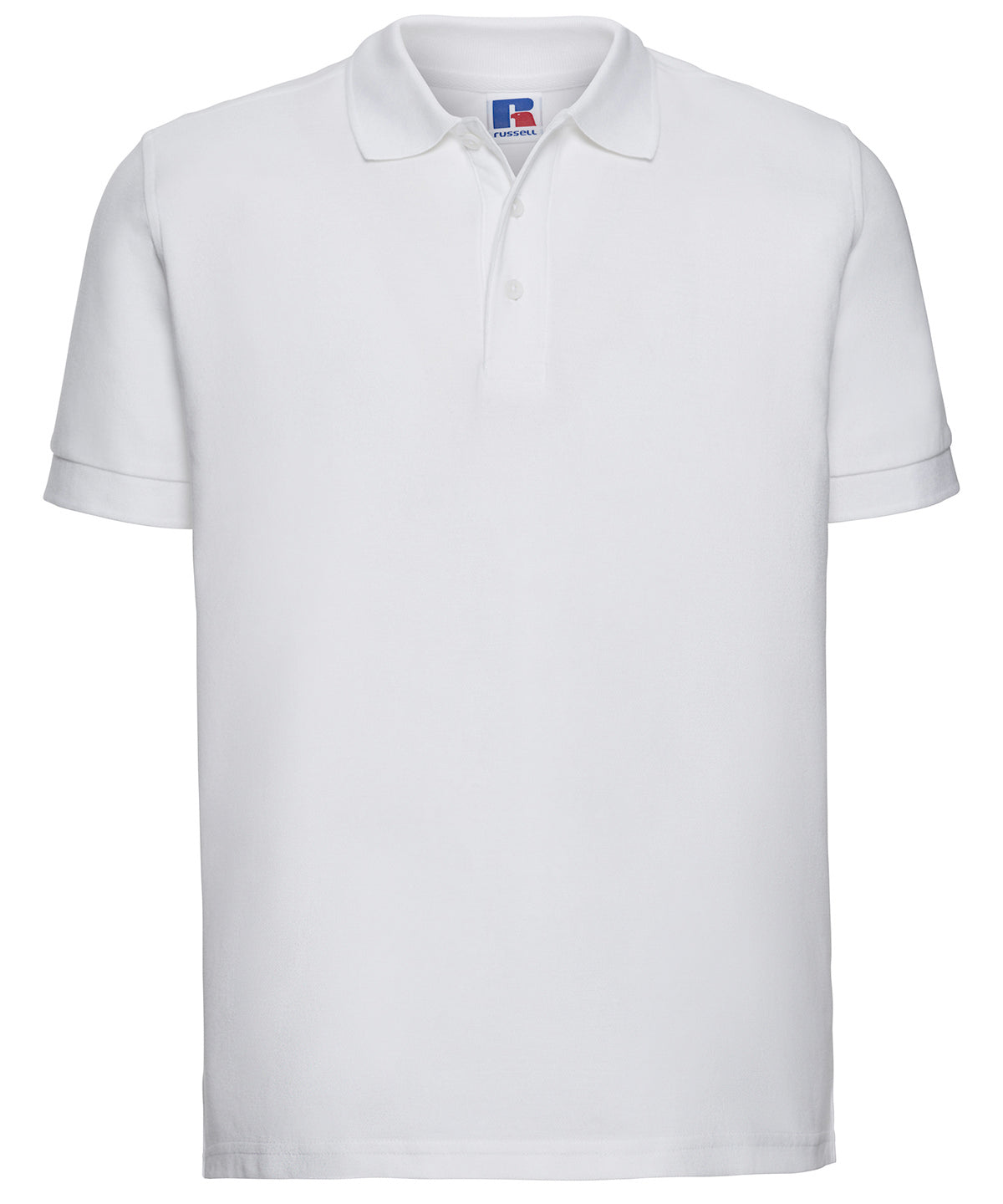 Tryck din logga på Piké från Russell Europe - Anpassa Ultimate Cotton Polo i färgen Vit för företag, föreningar och privatpersoner