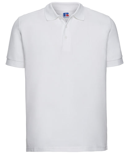 Tryck din logga på Piké från Russell Europe - Anpassa Ultimate Cotton Polo i färgen Vit för företag, föreningar och privatpersoner