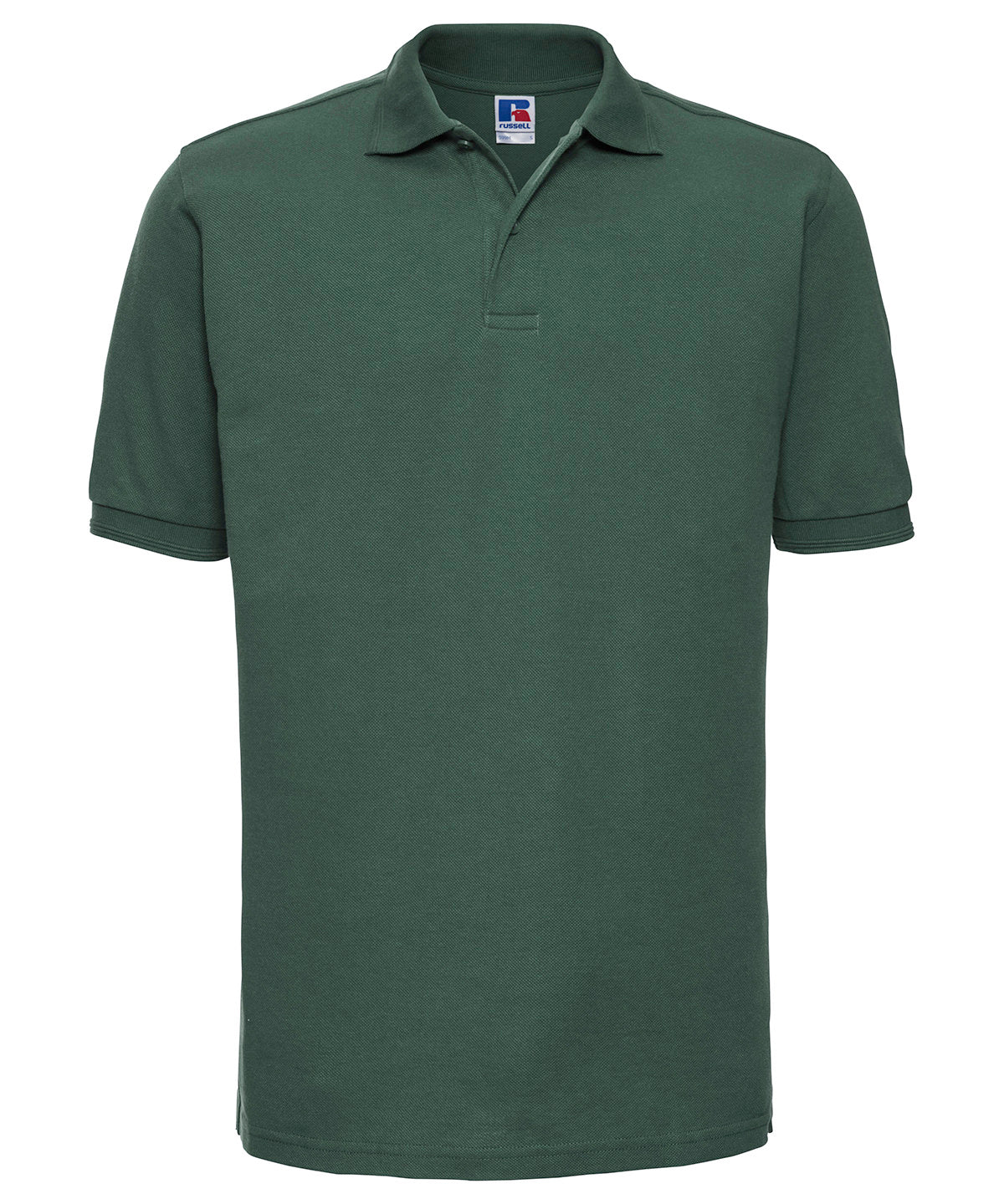 Tryck din logga på Piké från Russell Europe - Anpassa Hardwear Polo – Den oförstörbara allround-pikén i färgen Djup grön för företag, föreningar och privatpersoner