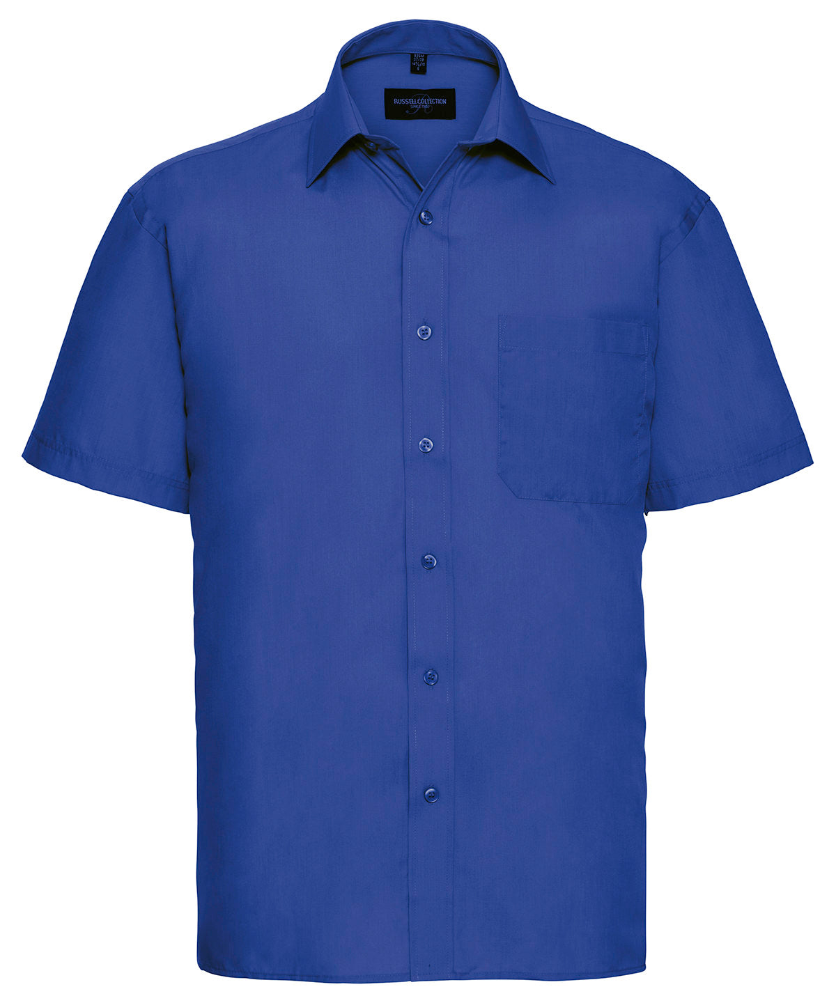 Tryck din logga på Skjortor från Russell Collection - Anpassa Kortärmad poplinskjorta i lättskött polycotton i färgen Royal L för företag, föreningar och privatpersoner
