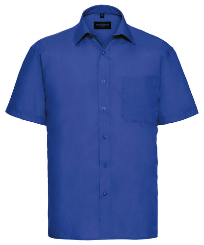 Tryck din logga på Skjortor från Russell Collection - Anpassa Kortärmad poplinskjorta i lättskött polycotton i färgen Royal L för företag, föreningar och privatpersoner